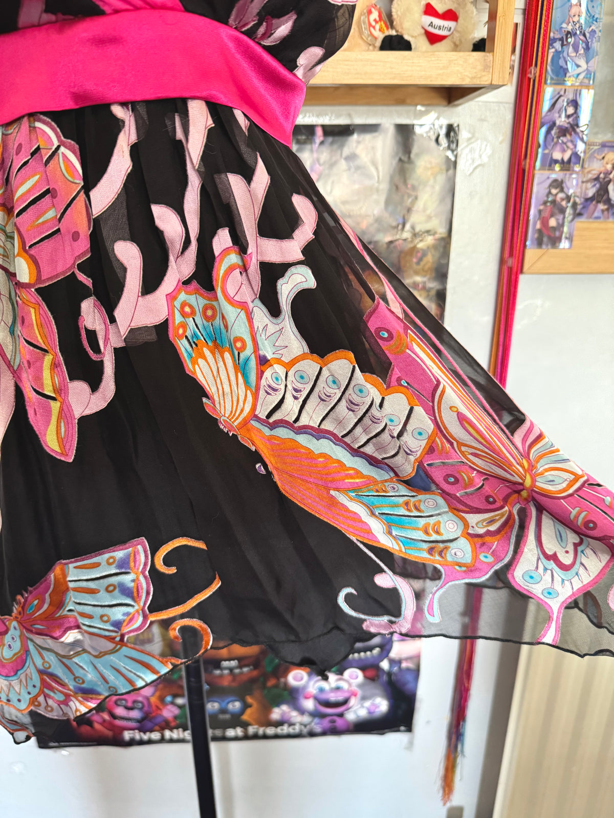 y2k vintage silk black and pink tie back butterfly cami top