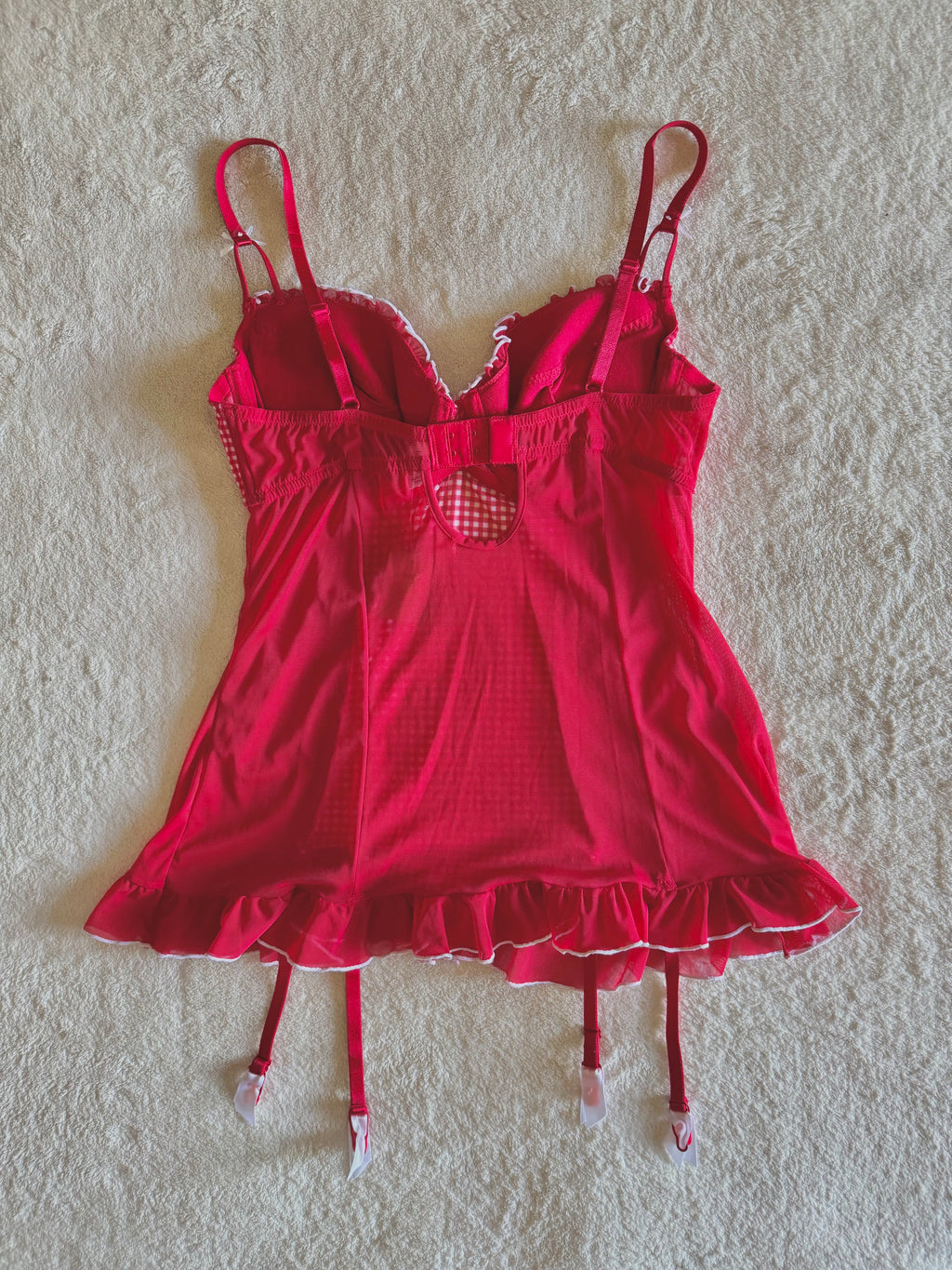 y2k vintage gingham red and white fitted mesh cami top coquette