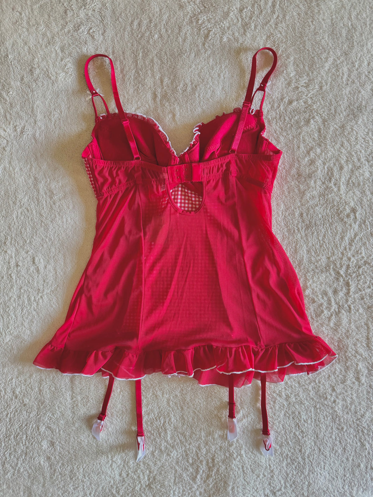 y2k vintage gingham red and white fitted mesh cami top coquette