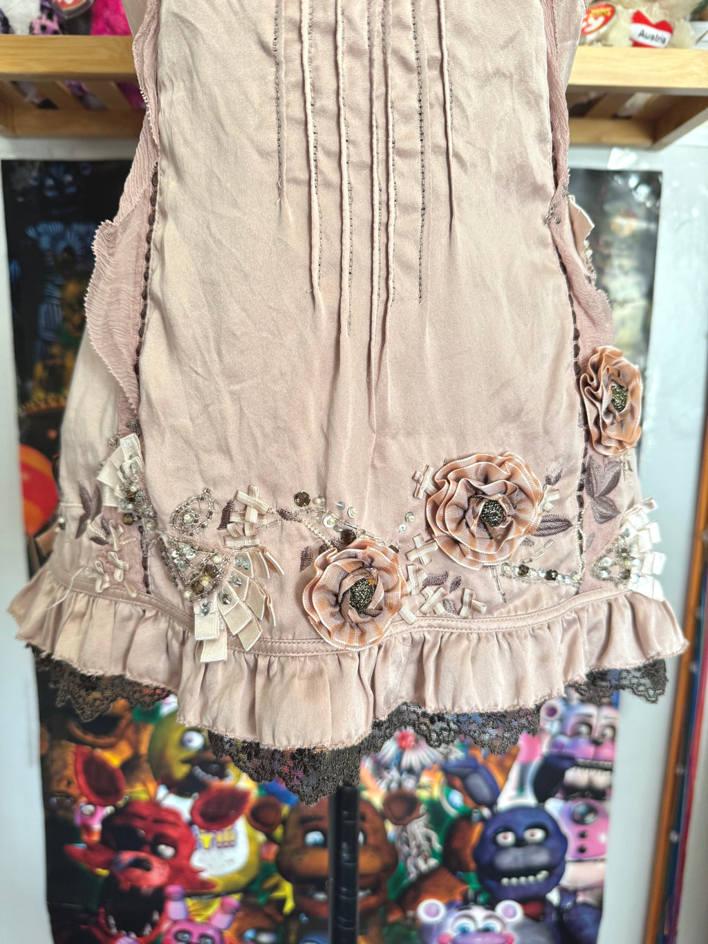 y2k vintage dusky pink silk cami top with 3D flowers embellished
