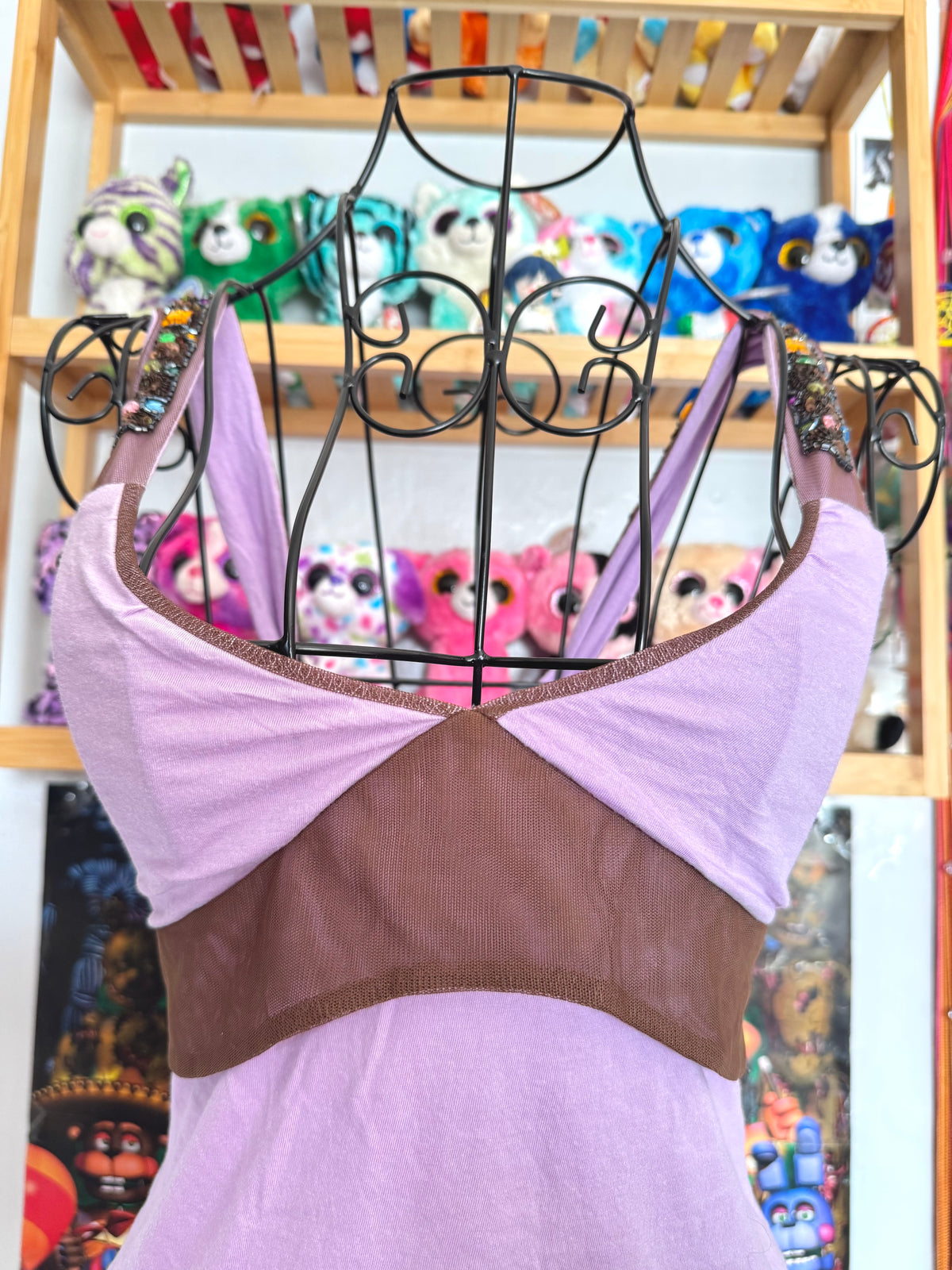 y2k vintage fitted lilac tie back jewelled cami top