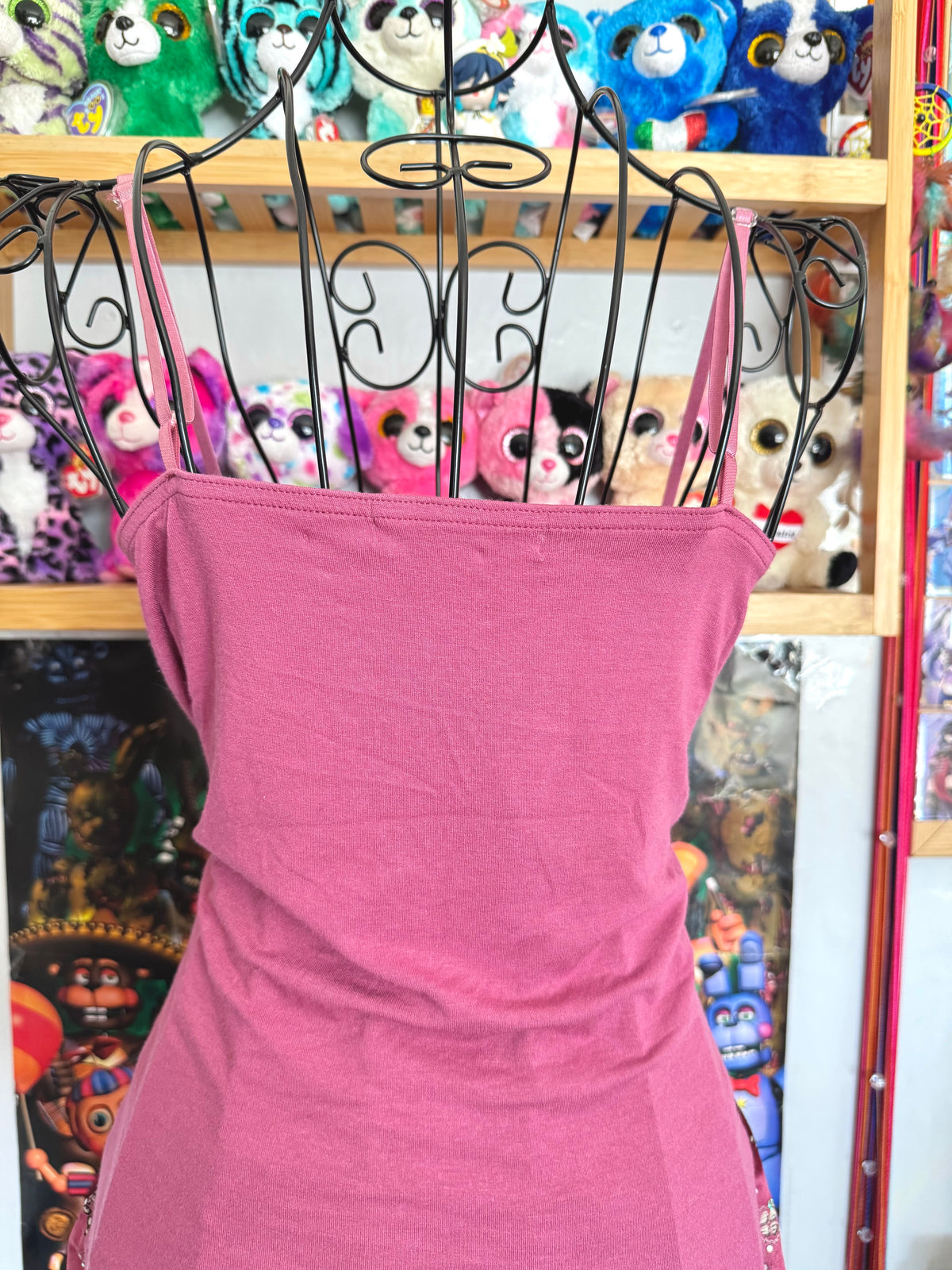 y2k vintage pink boho floaty babydoll ruched mesh cami top