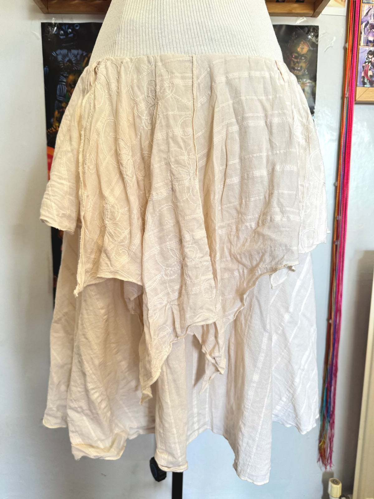 y2k vintage cream cotton fairy midi dress with ruffle layered hem