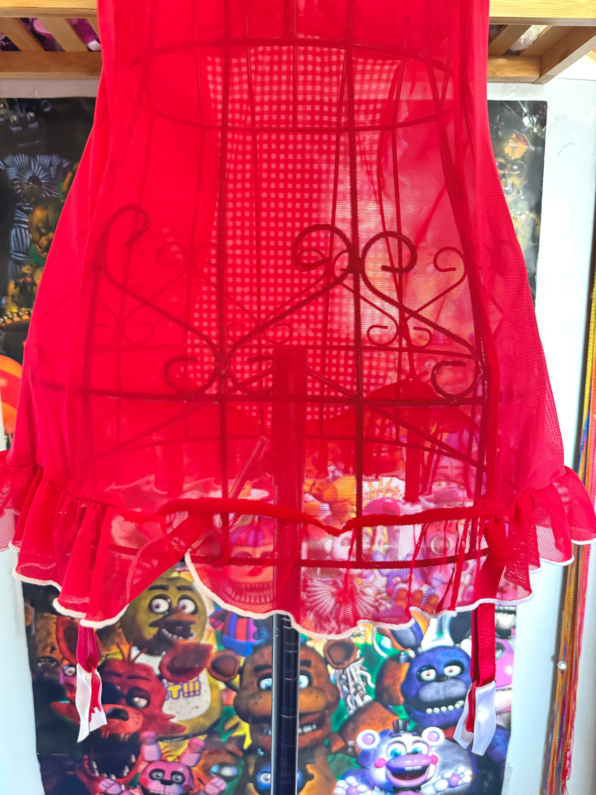 y2k vintage red and white gingham mesh babydoll cami top coquette