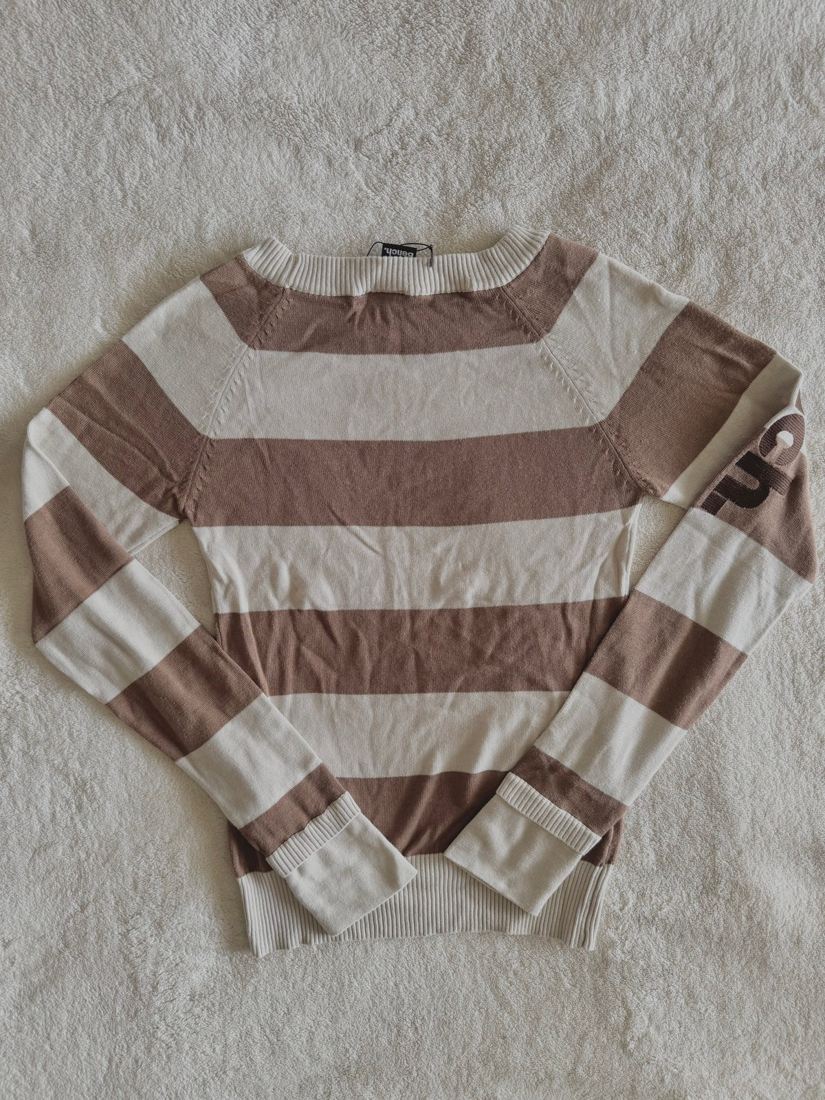 y2k vintage deadstock bnwt striped ribbed knit embroidered long sleeved top