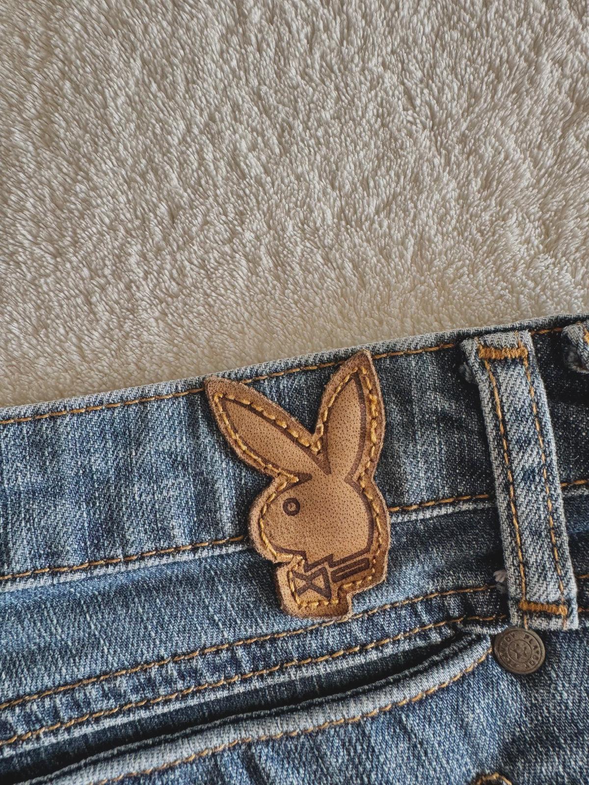 y2k vintage low waisted medium wash playboy bunny micro mini shorts
