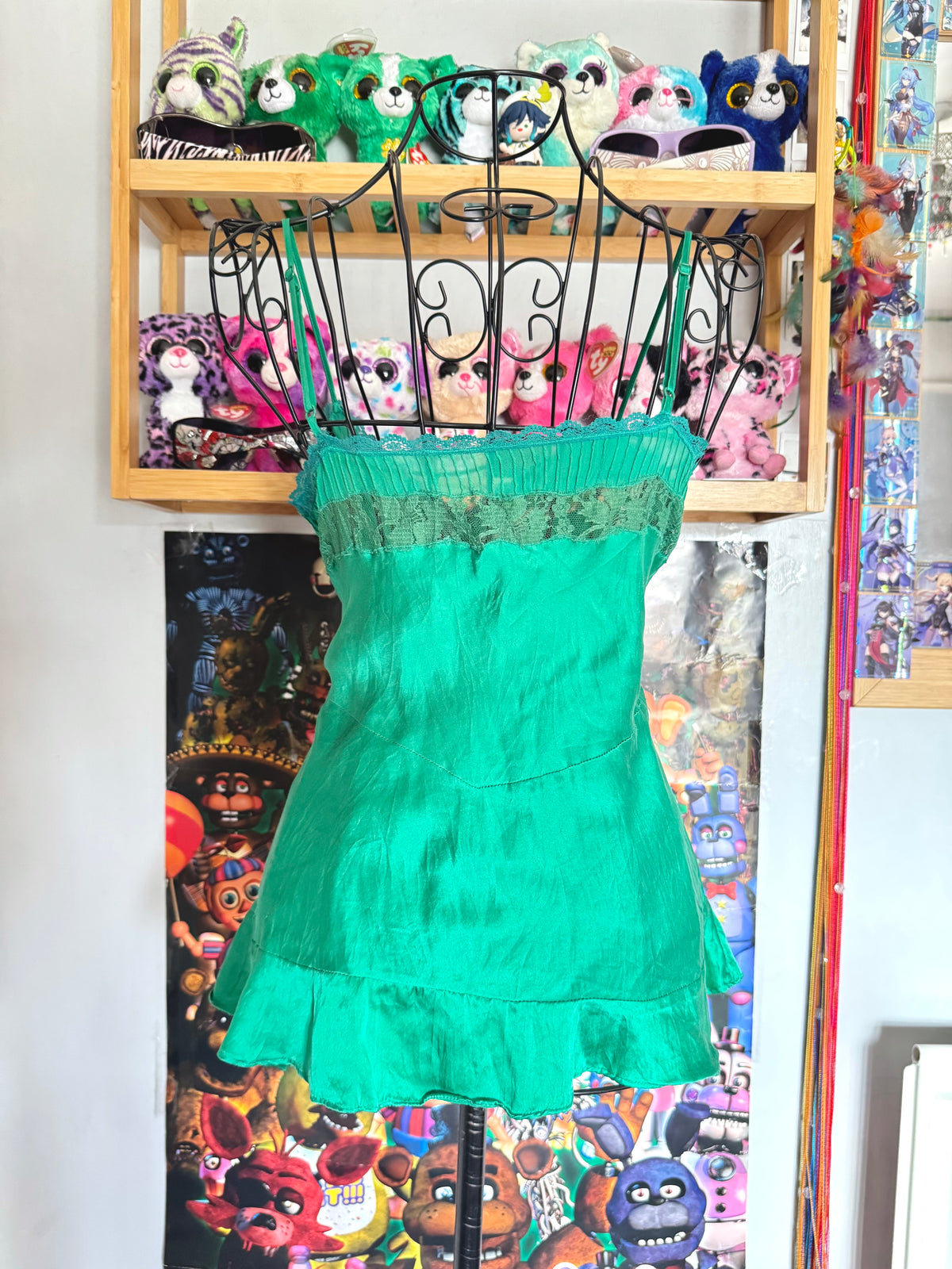 y2k vintage emerald green silk forest cami top