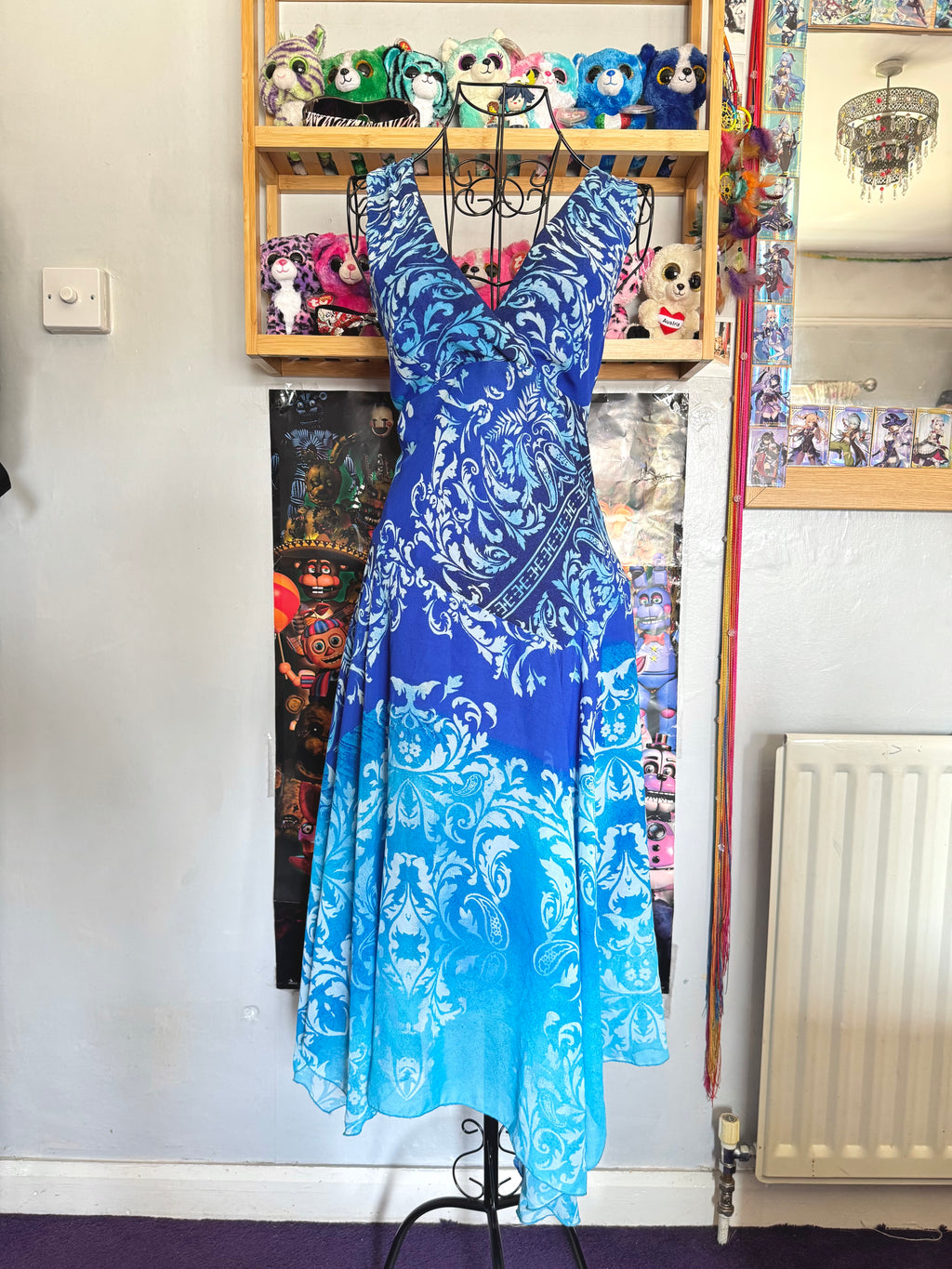 y2k vintage ombre effect waterfall blue maxi dress