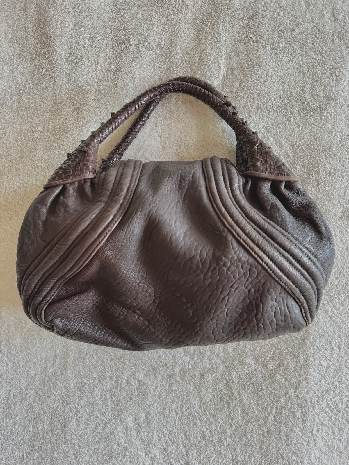 y2k vintage 2005 brown nappa calfskin leather boho slouchy Fendi Spy bag