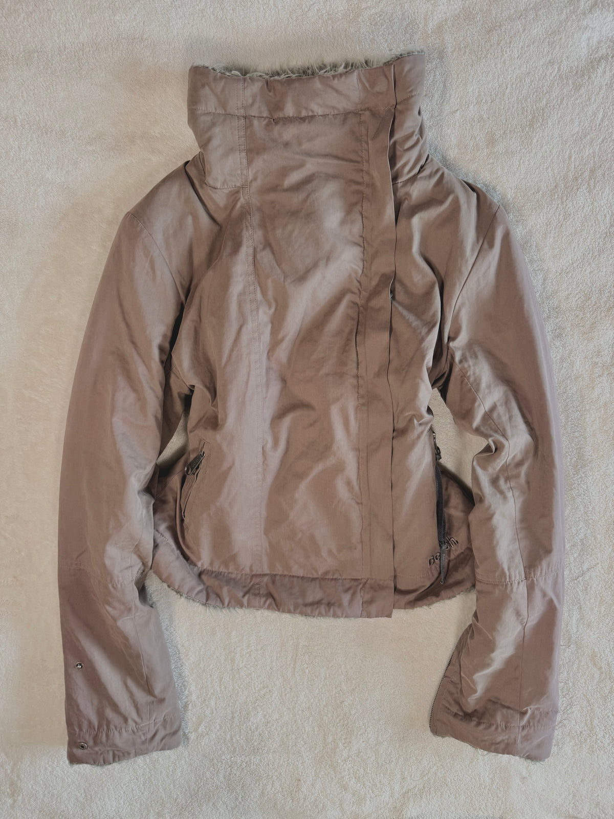 y2k vintage chocolate brown fitted faux fur lined zip up jacket