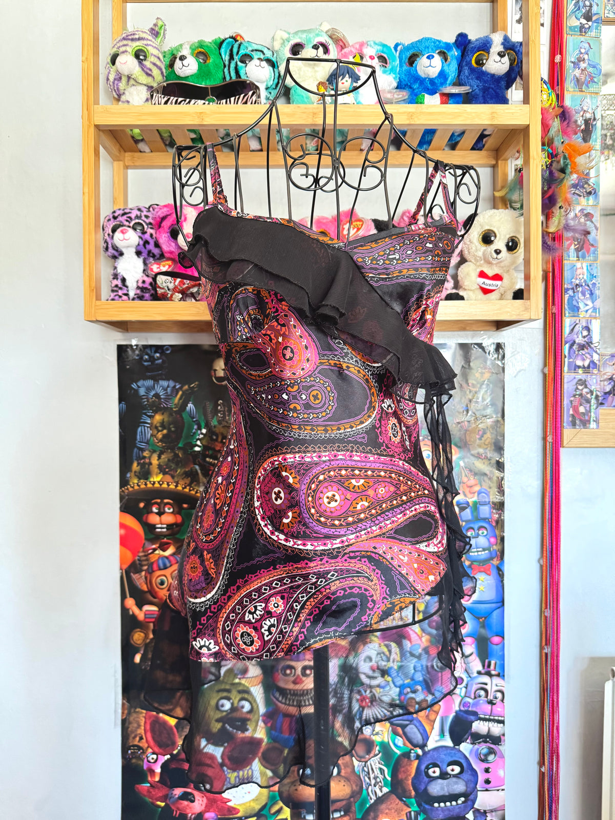y2k vintage paisley print dragonfruit asymmetrical hem cami top