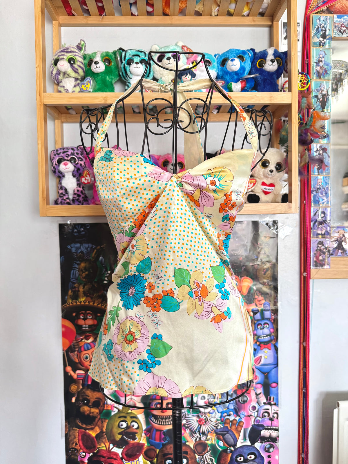 y2k vintage fitted silk floral ruched halterneck cami top