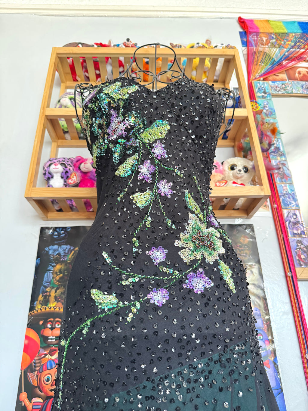 y2k vintage silk asymmetrical hem V-neck sequin embellished occasion dress