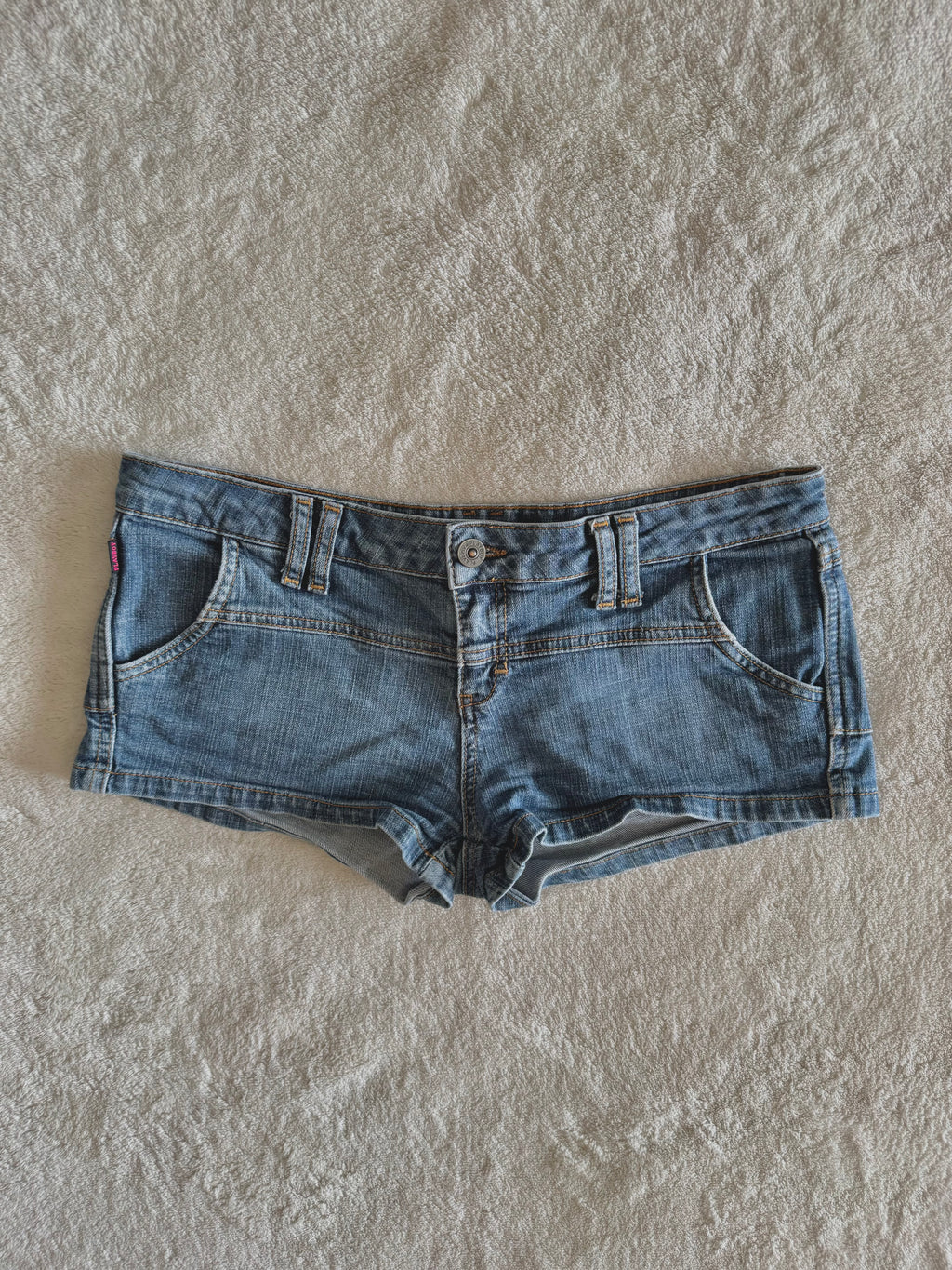 y2k vintage low waisted medium wash playboy bunny micro mini shorts