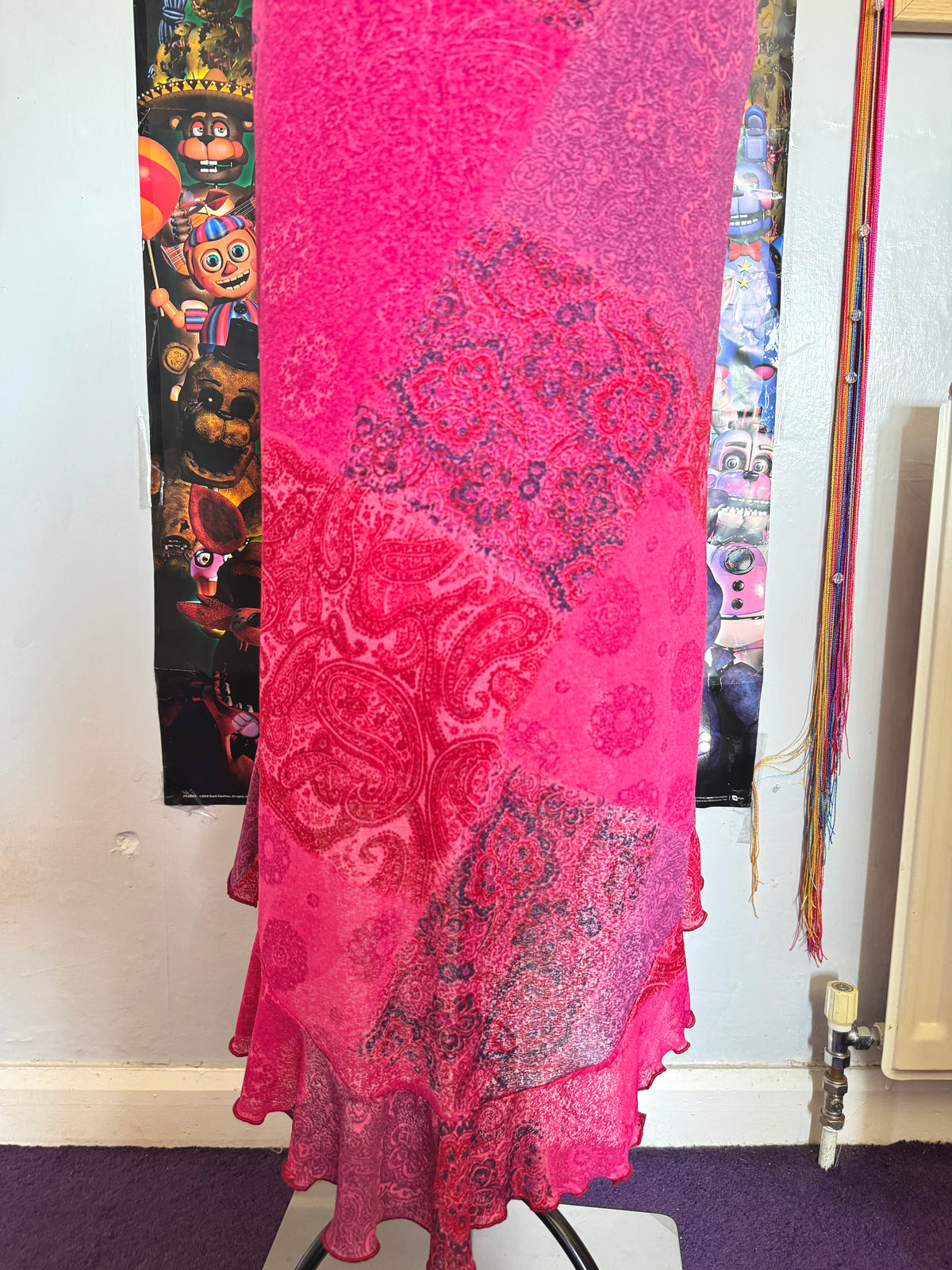 y2k vintage pink paisley print patchwork style midaxi length mesh dress