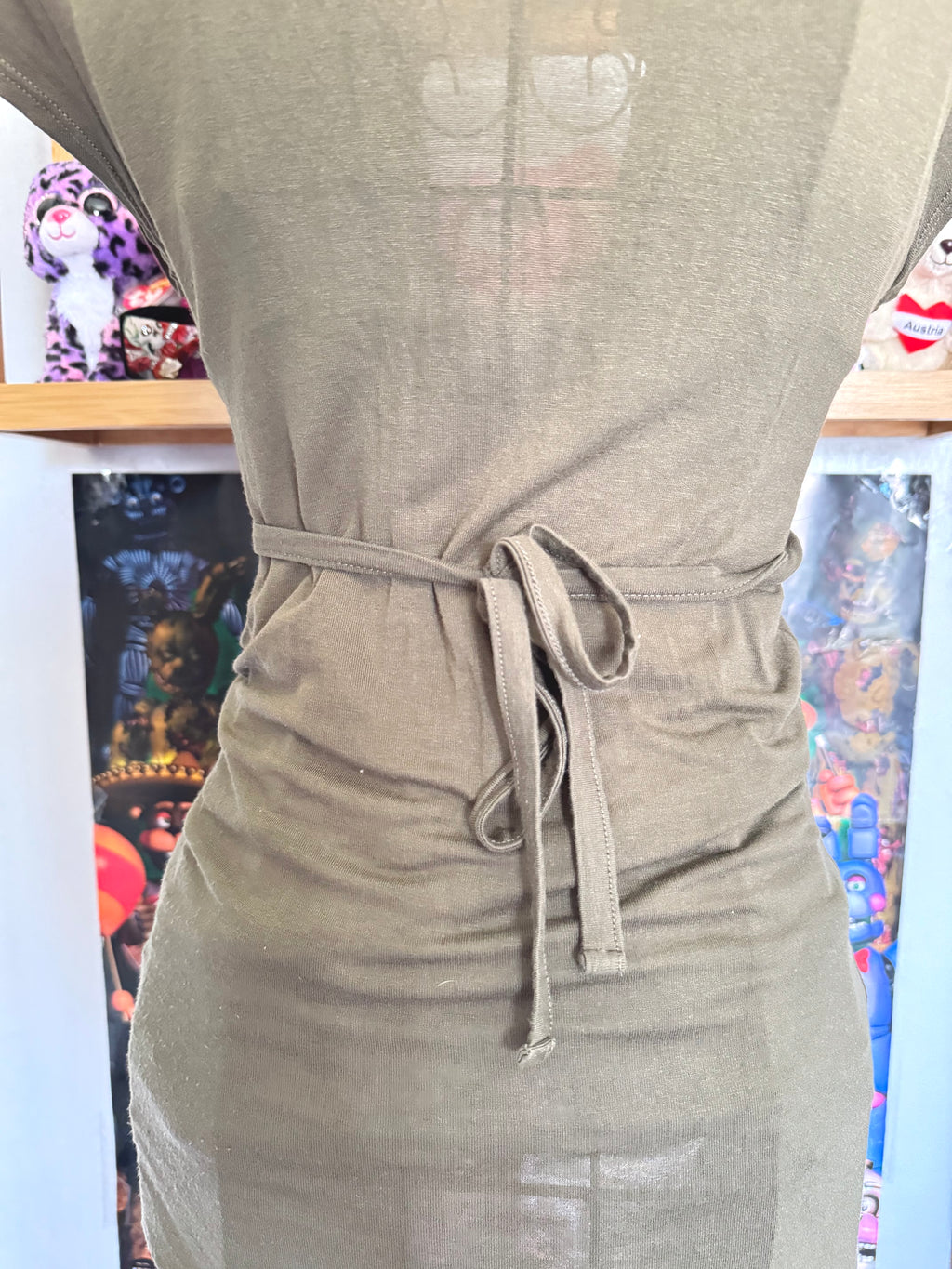 y2k vintage fitted tie back khaki green military inspired top