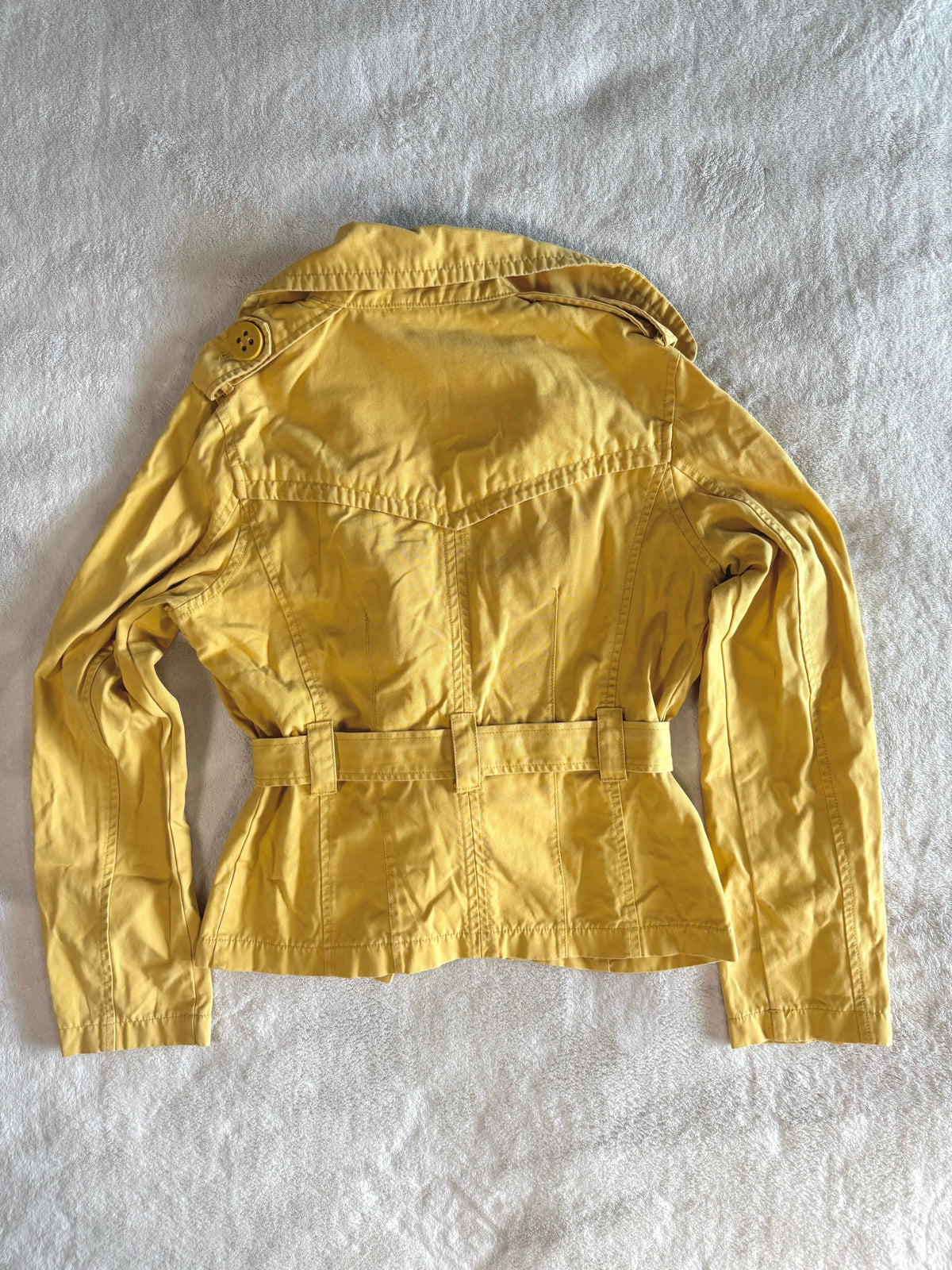 y2k vintage mustard yellow fitted button up peacoat with adjustable belt