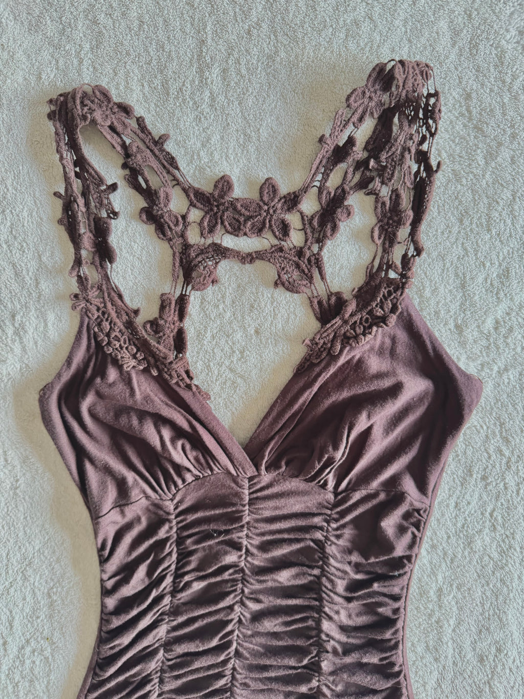y2k vintage chocolate brown ruched fitted lace back cami top