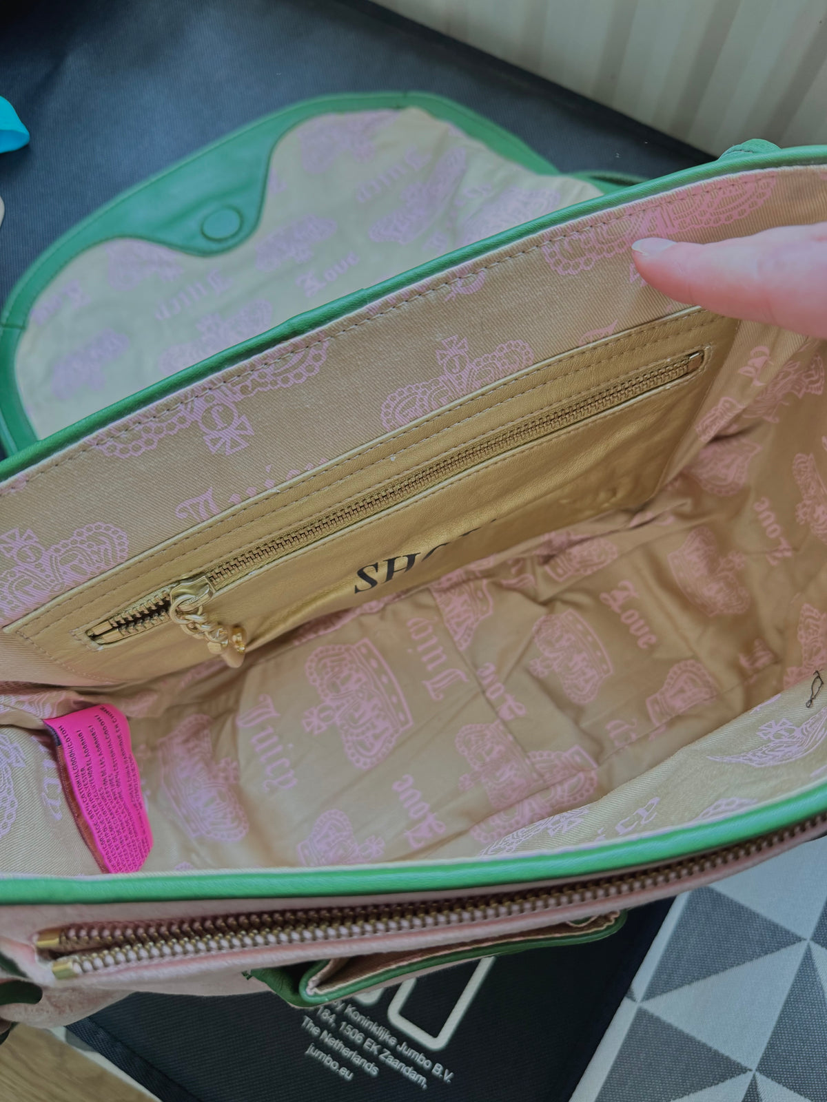 rare y2k vintage pink and green velour luxury Juicy Couture trustfund generation crossbody bag