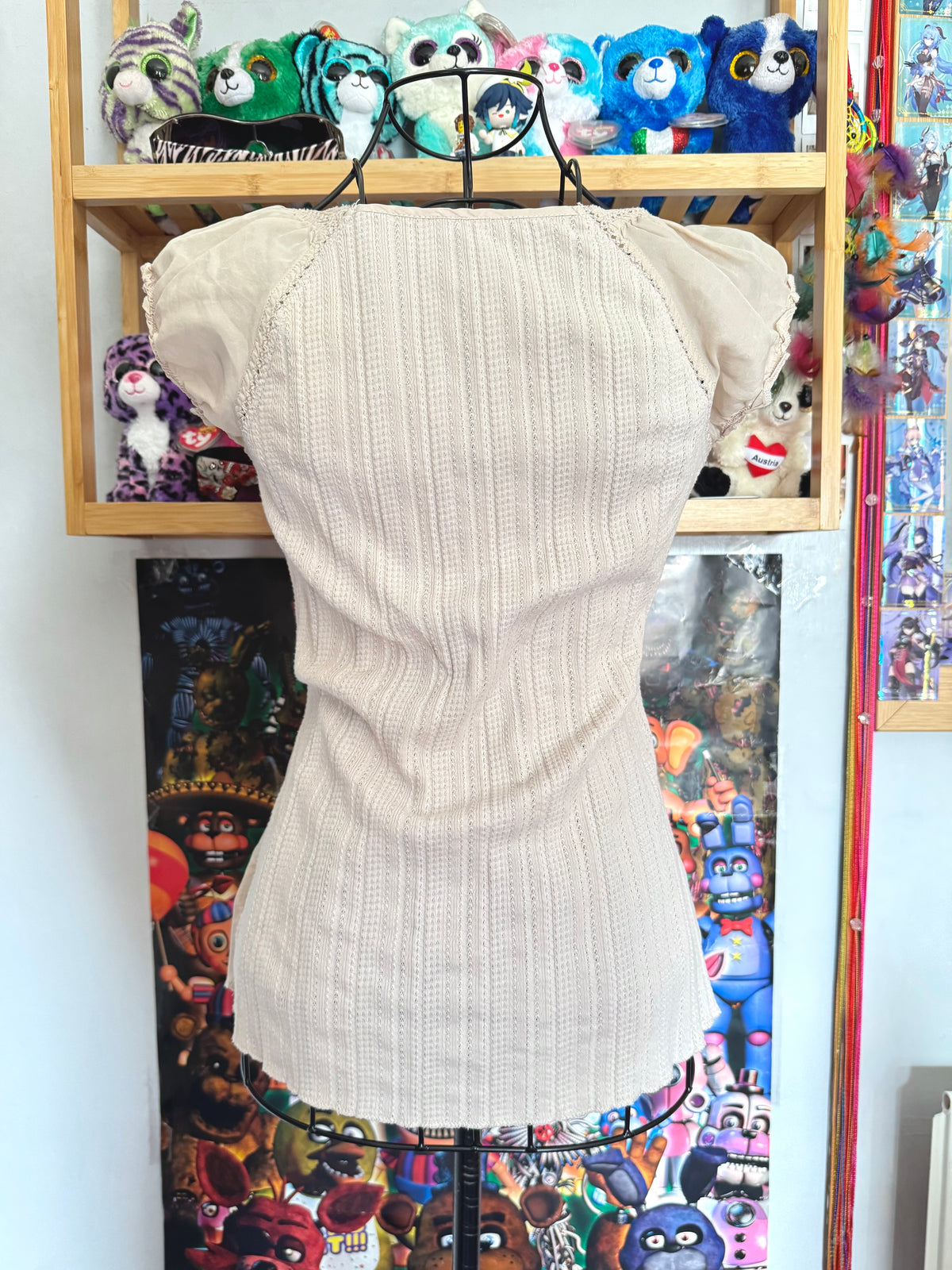 y2k vintage cream babydoll cap sleeve top