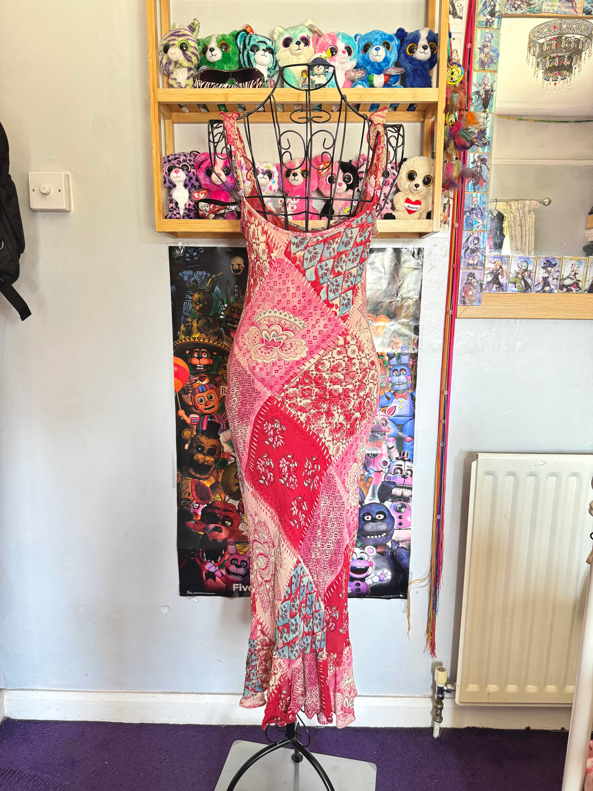 y2k vintage patchwork style mixed print midaxi length dress
