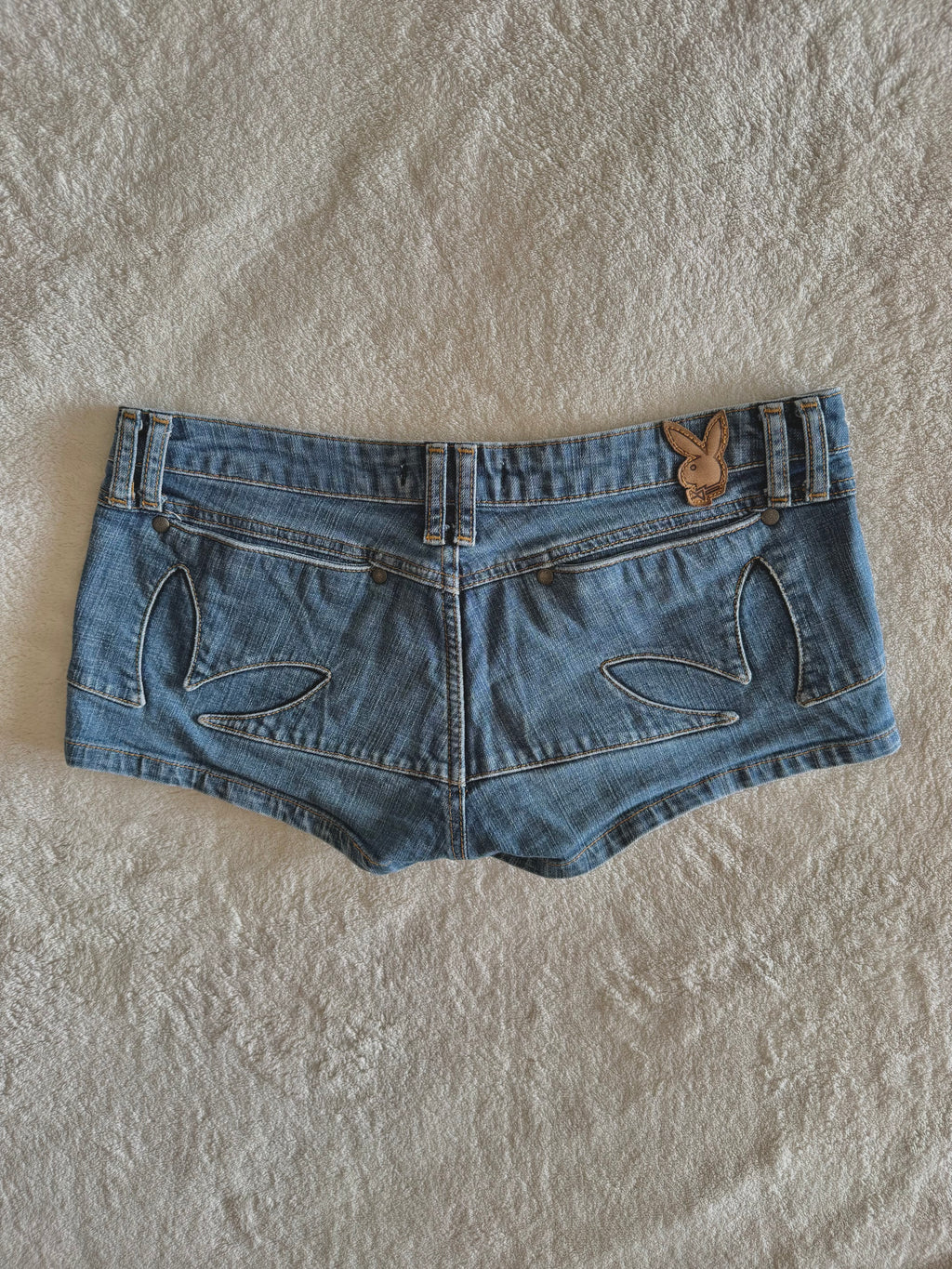 y2k vintage low waisted medium wash playboy bunny micro mini shorts