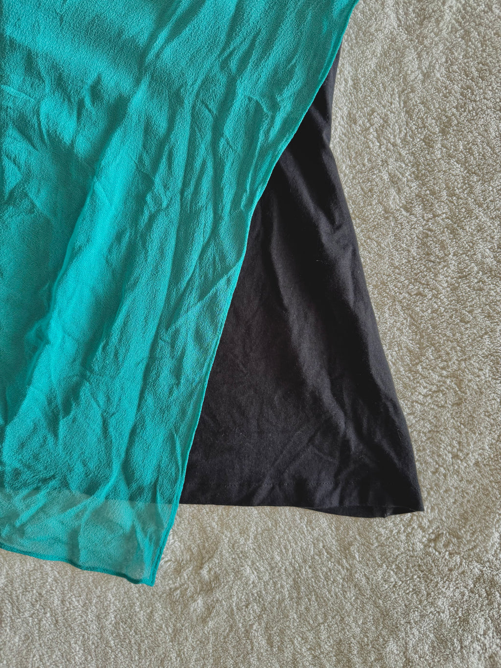 y2k vintage silk teal and black fitted asymmetrical hem vest top