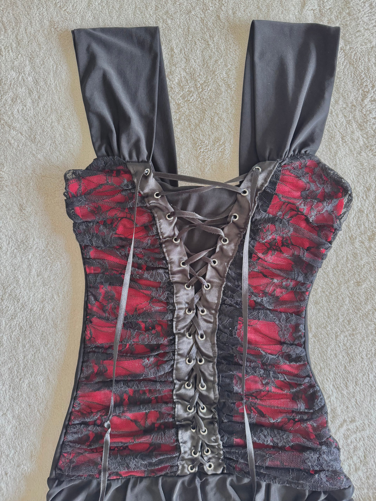y2k vintage malgoth ruffle tiered lace up corset style mini dress