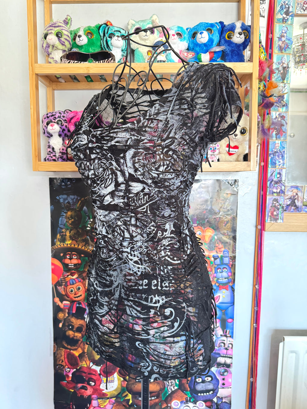 y2k vintage insane slashed graphic rose print sheer fitted tee grunge
