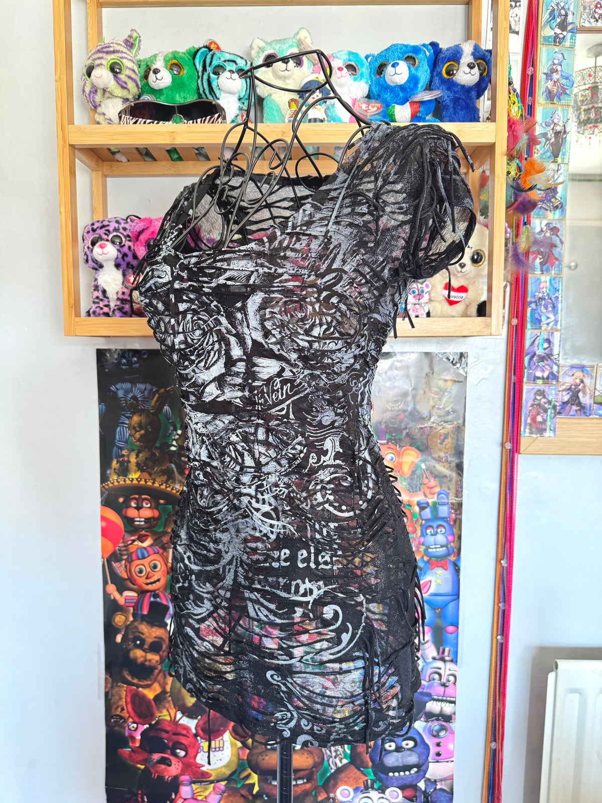 y2k vintage insane slashed graphic rose print sheer fitted tee grunge