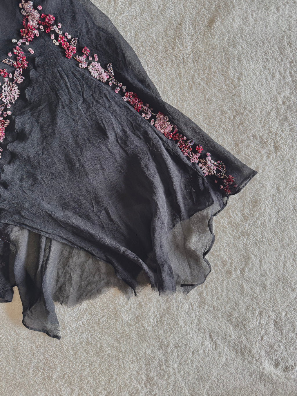 vintage 90’s silk black fairy hanky hem beaded mini dress