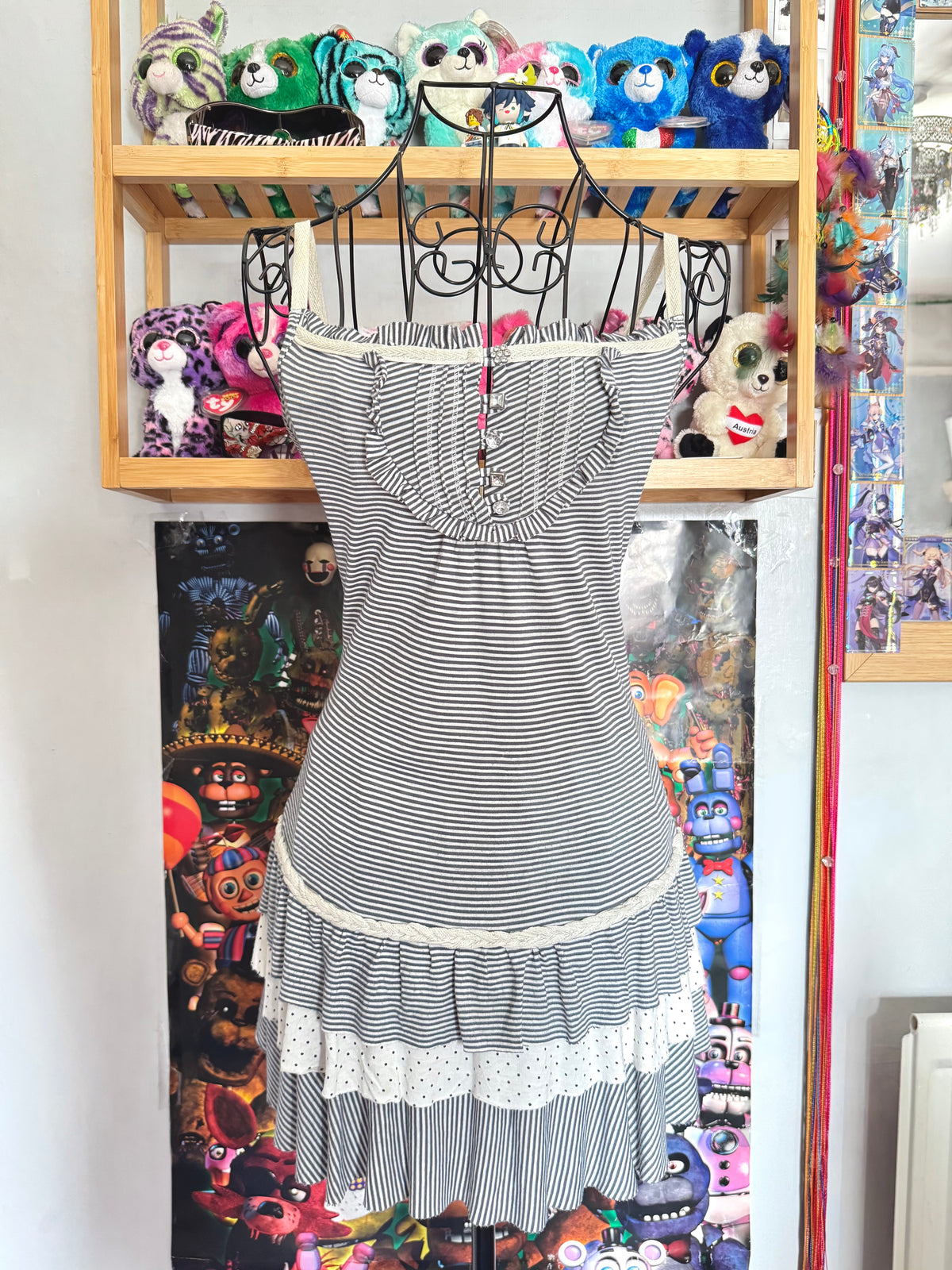 y2k vintage striped pattern ruffle tiered mini dress sailor vibes
