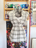 y2k vintage checkered button up babydoll top with elasticated waist and cap sleeves