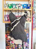 y2k vintage black and cream silk polkadot fitted asymmetrical cami top