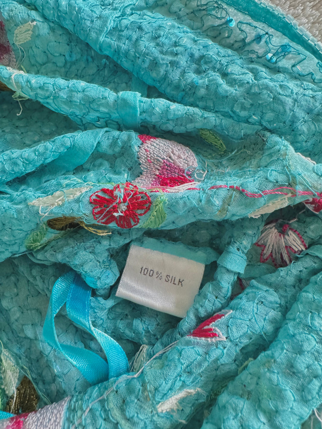y2k vintage turquoise blue heavily beaded silk fitted vest top mermaid