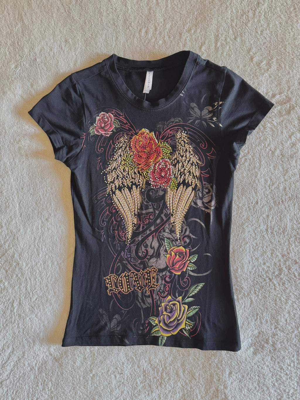 y2k vintage graphic rhinestone embellished baby tee grunge