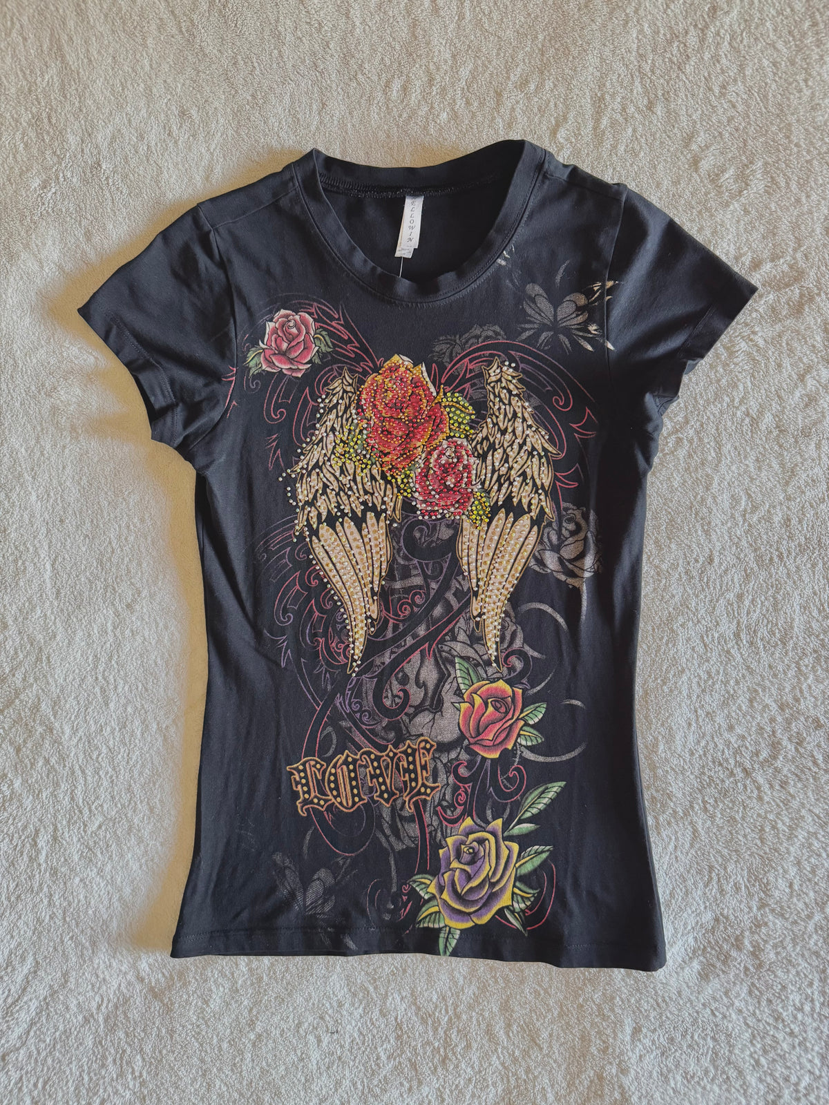 y2k vintage graphic rhinestone embellished baby tee grunge