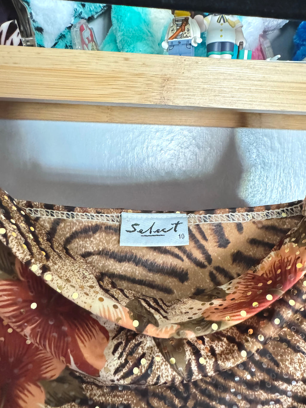 y2k vintage cowl neck fitted earthy vest top with mixed floral and animal print