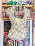 y2k vintage plaid print glittery tie back fitted blouse with built-in cami under