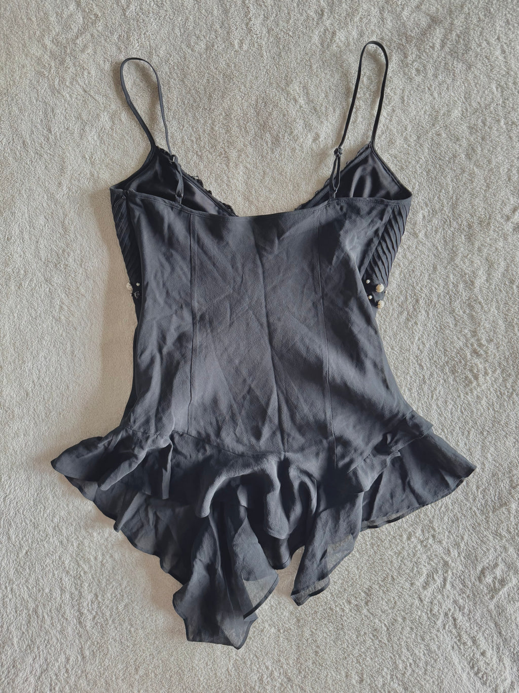 y2k vintage black silk fitted asymmetrical fairy hem cami top