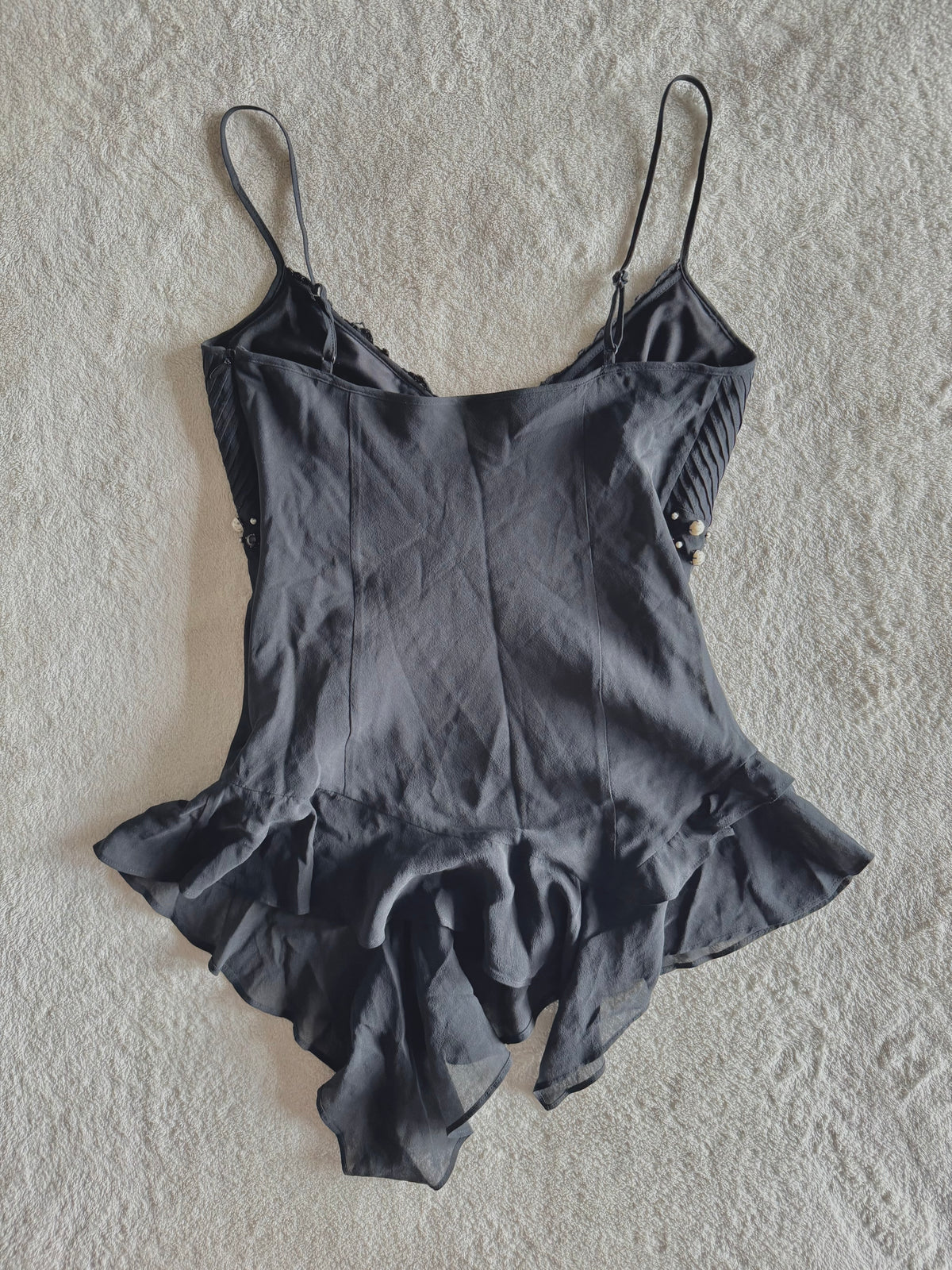 y2k vintage black silk fitted asymmetrical fairy hem cami top