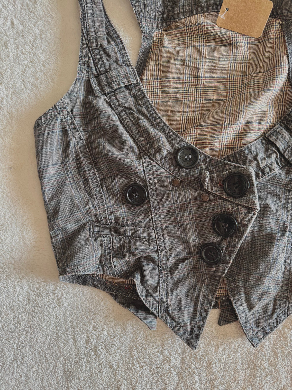 y2k vintage grey button up sleeveless fitted waistcoat