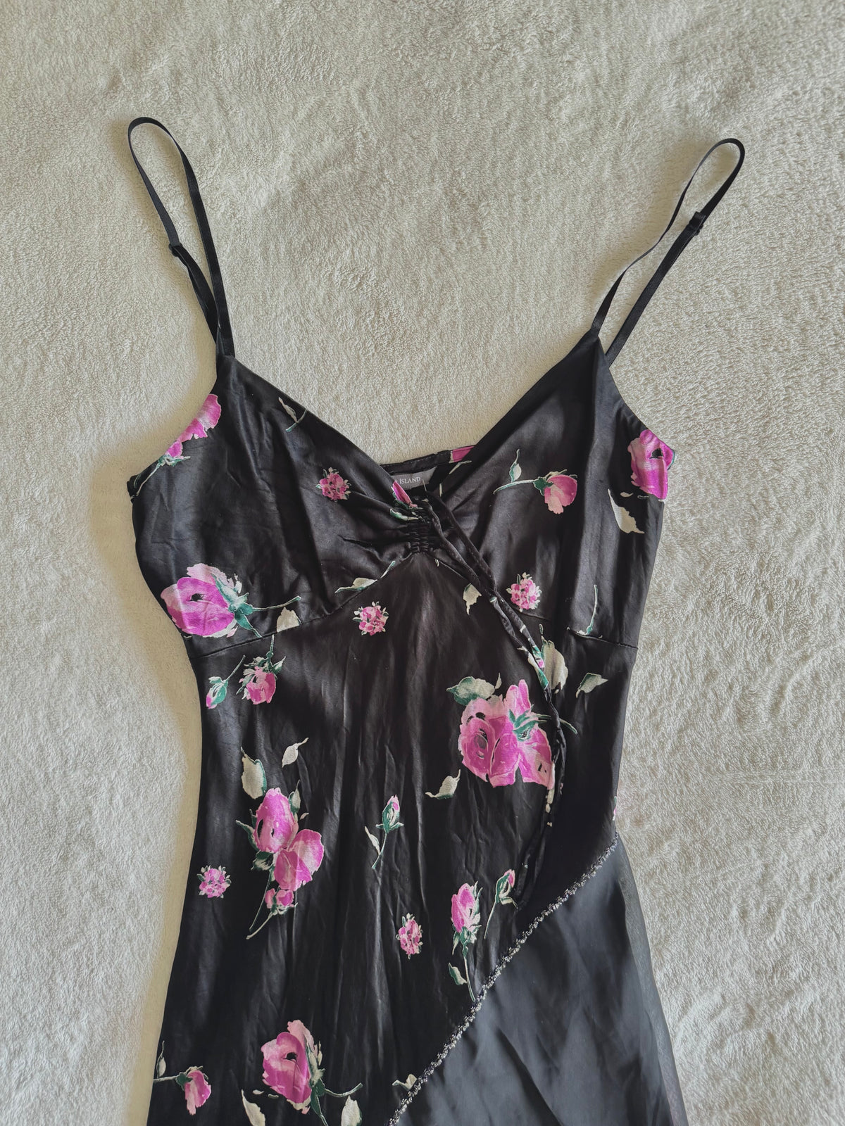 y2k vintage satin floral pattern asymmetric cut midi dress elegant