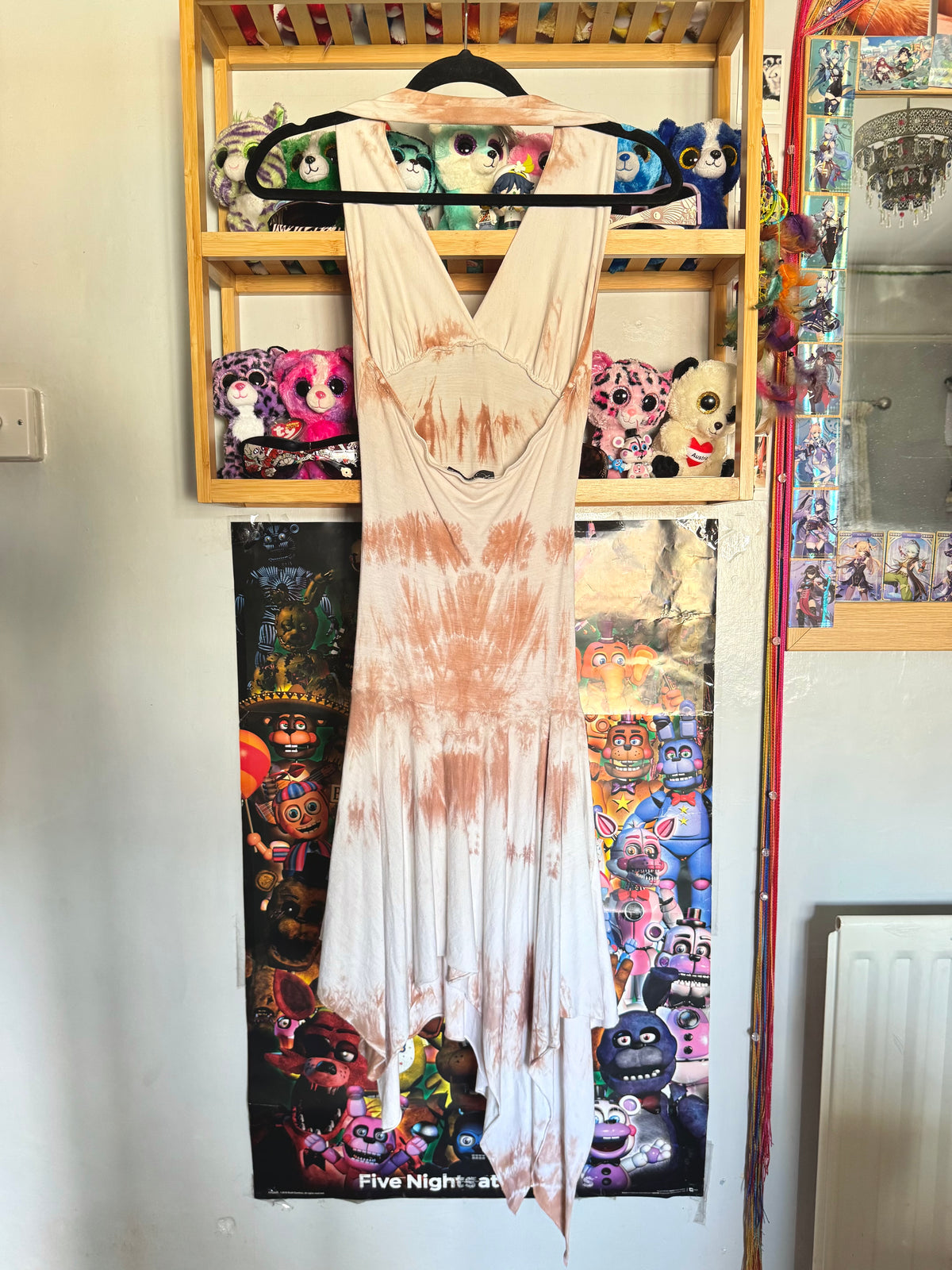 y2k vintage tie dye fitted halter midi dress with asymmetrical fairy hem