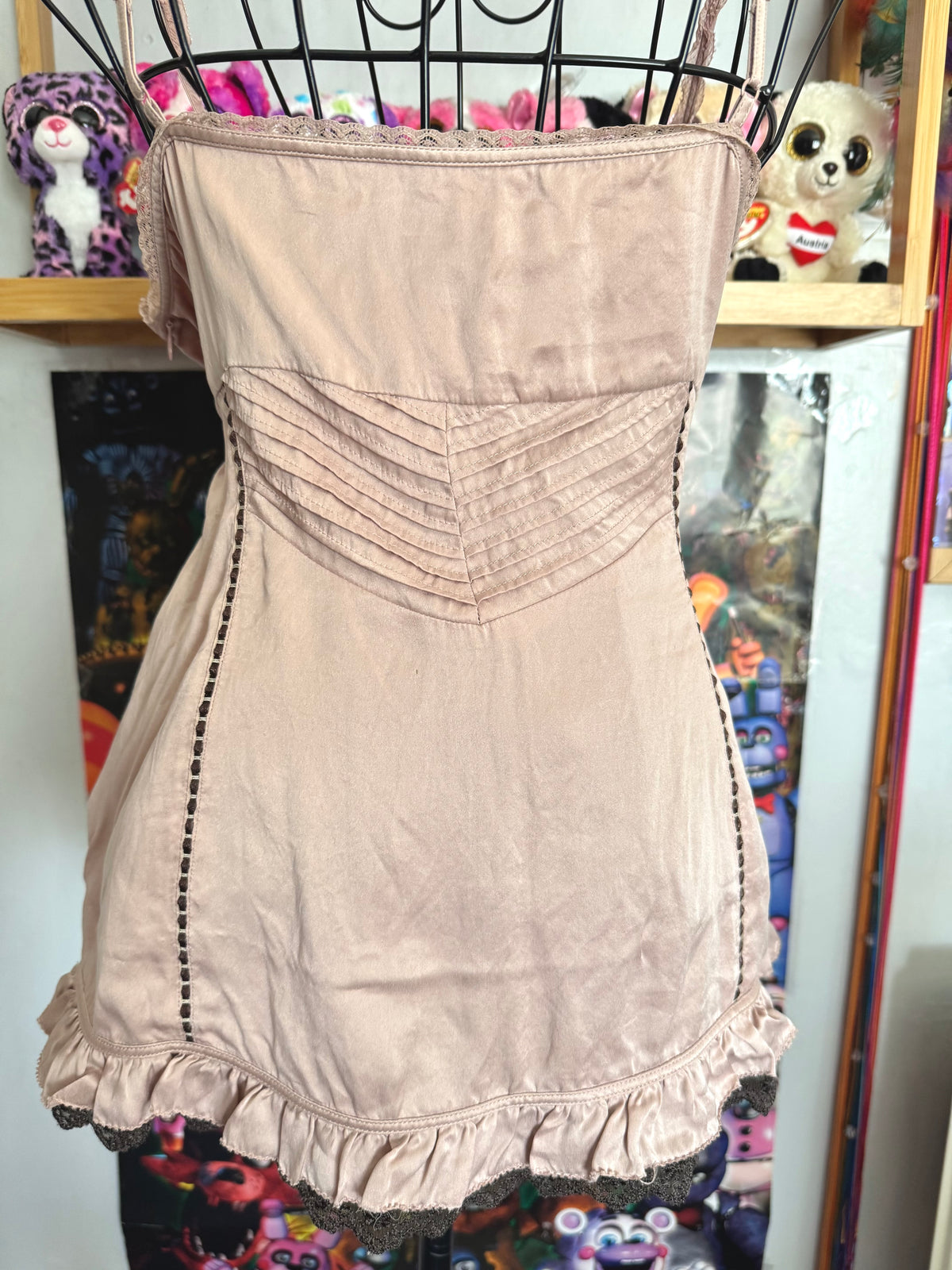 y2k vintage dusky pink silk cami top with 3D flowers embellished