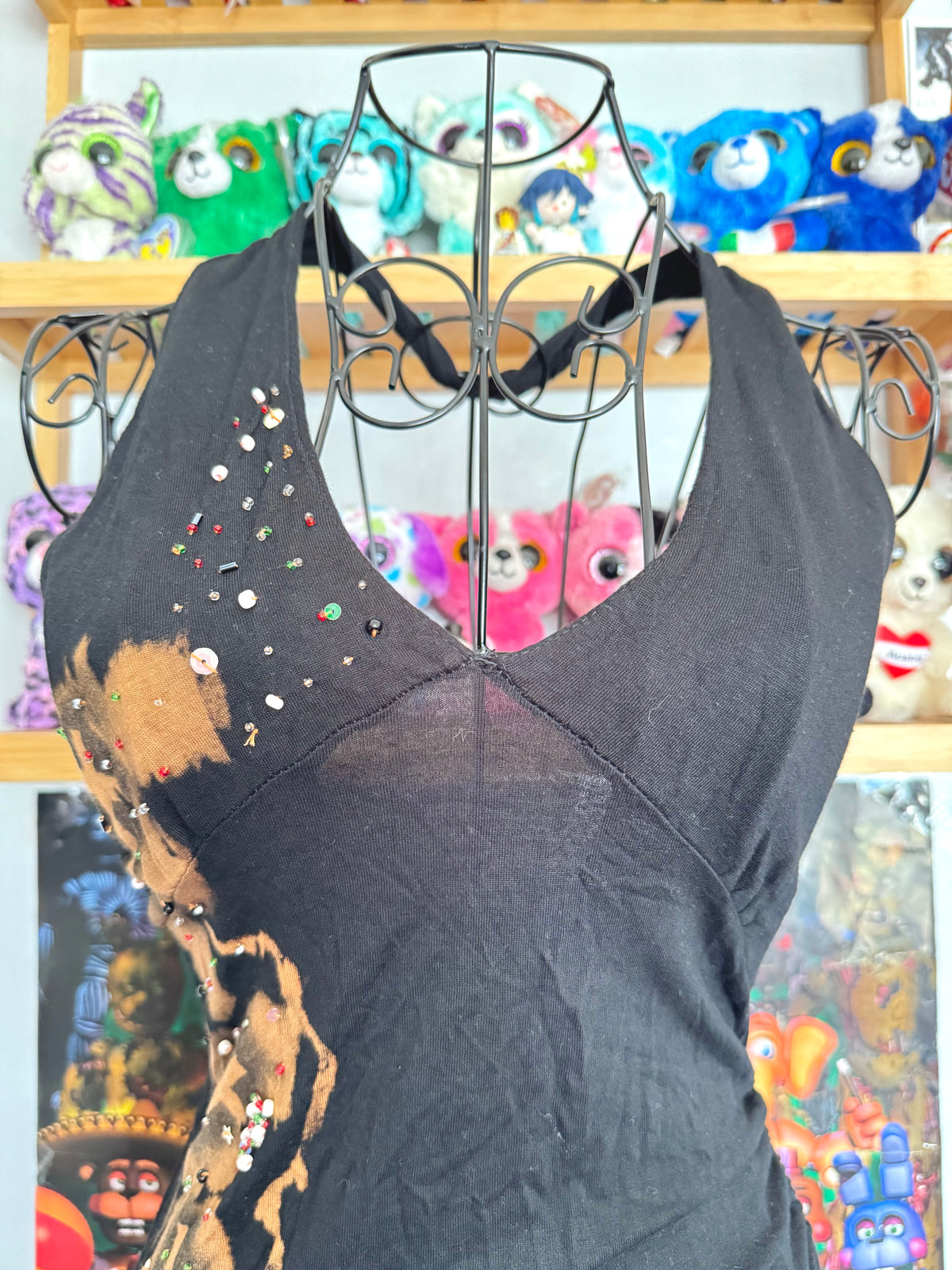 y2k vintage cotton and silk blend asymmetrical halterneck beaded dress