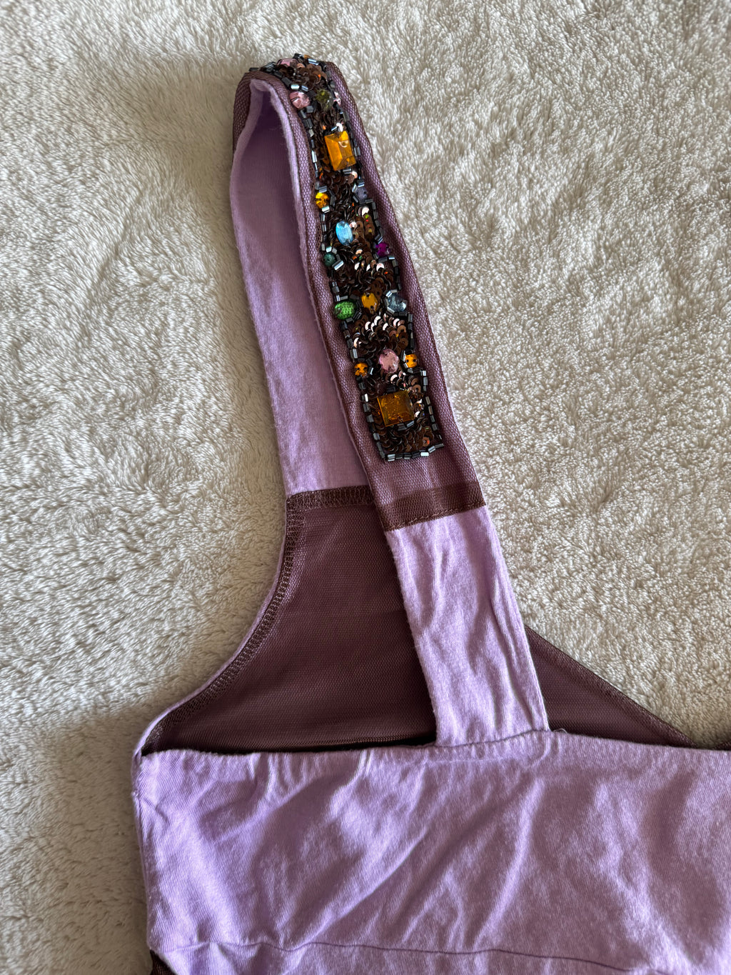 y2k vintage fitted lilac tie back jewelled cami top