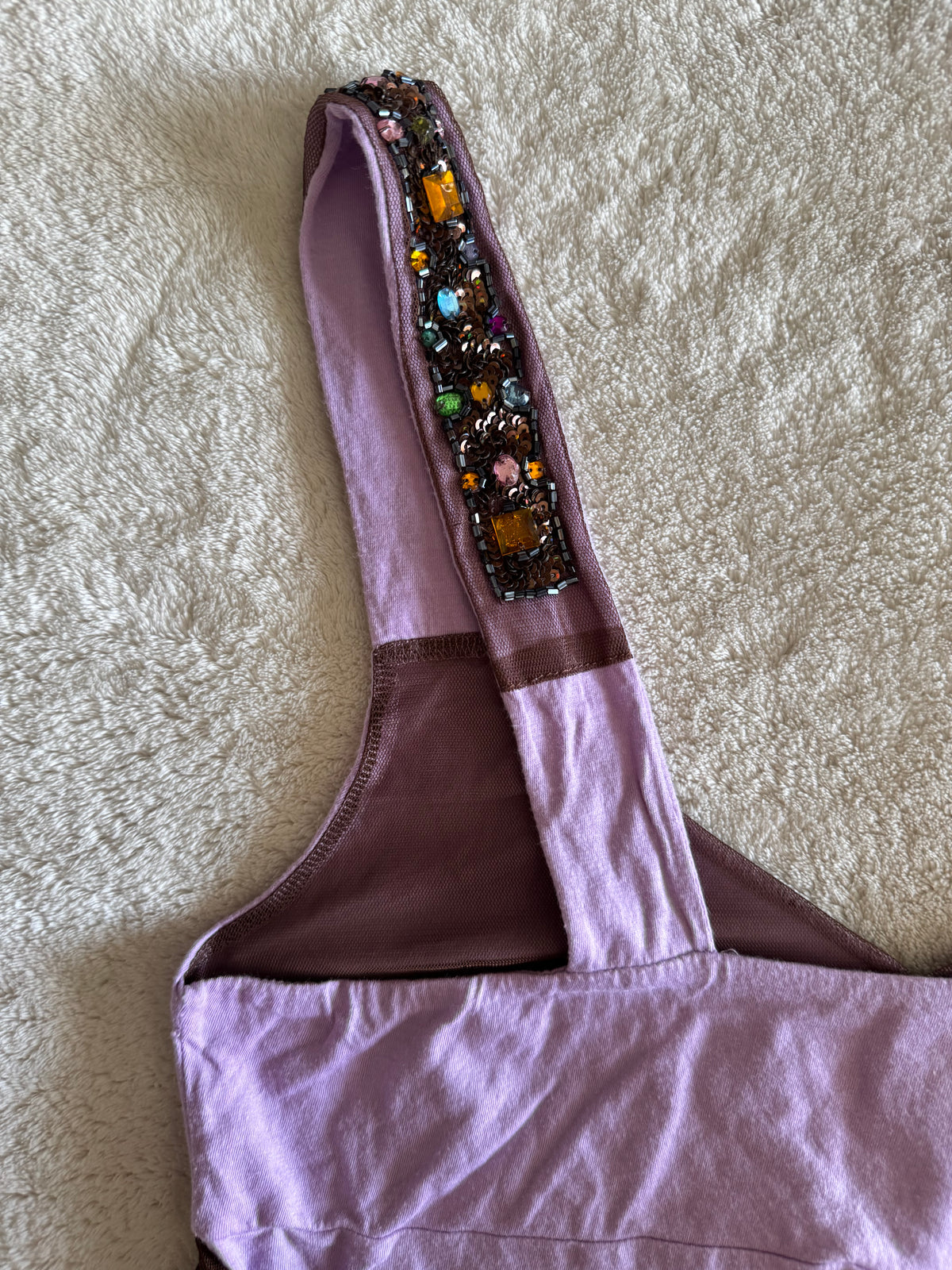 y2k vintage fitted lilac tie back jewelled cami top