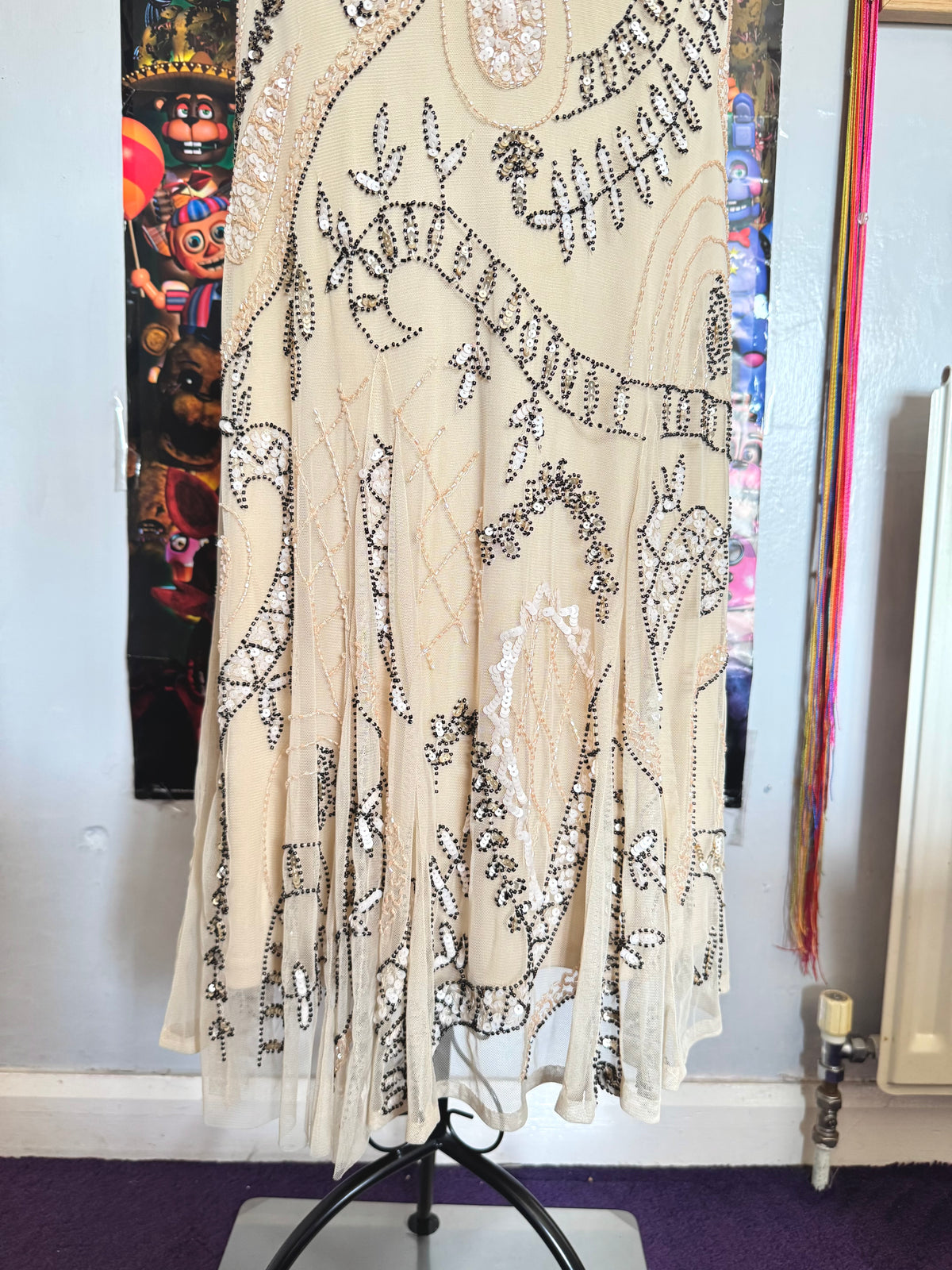 y2k vintage incredible heavily beaded beige midaxi dress 20’s gatsby style