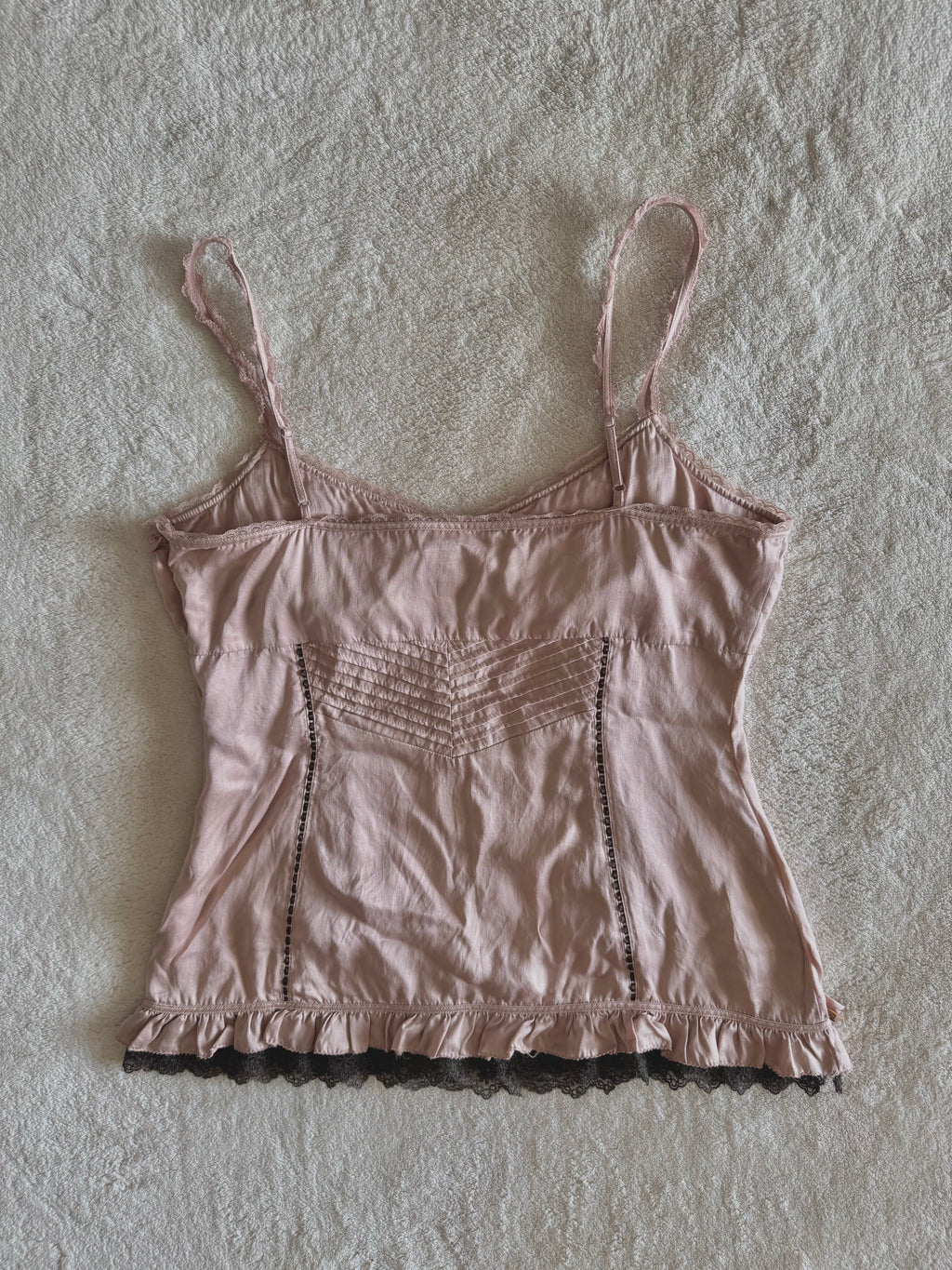 y2k vintage dusky pink silk cami top with 3D flowers embellished
